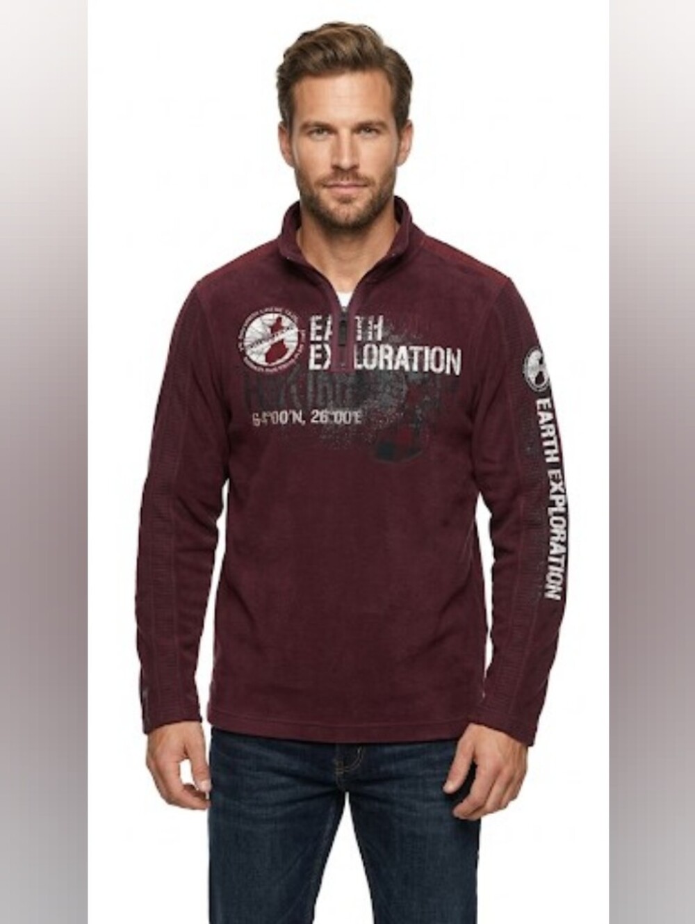 NWT Point Zero Small Earth Exploration Burgundy Quarter-Zip Pullover